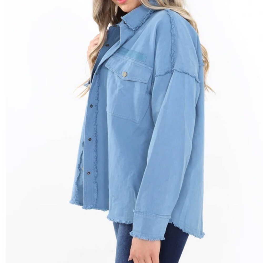 La Miel Anneli Twill Shacket in Stone Blue Color